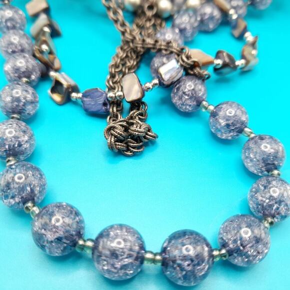 Chico’s Layered Beaded Necklace Silver Tone Glass Pearl Shell 7 Strands 30” - Picture 4 of 15